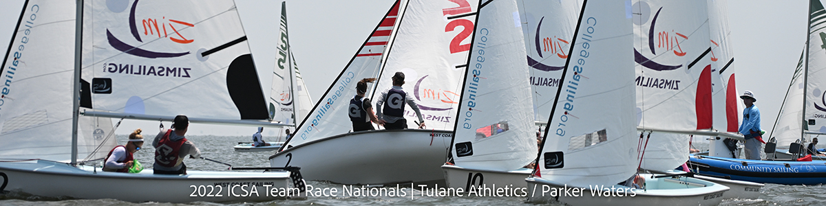 Bowdoin doublehanded team sailing with wool hats at LaserPerformance Team Race Nationals
