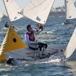 Winner, Juan Maegli of the College of Charleston rounds the leeward mark in 1st during the ICSA/LaserPerformance Singlehanded Nationals 2012.